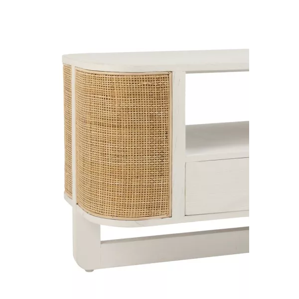 Meuble TV en bois exotique et rotin MIBOU (140x51 cm) (Blanc, Naturel)