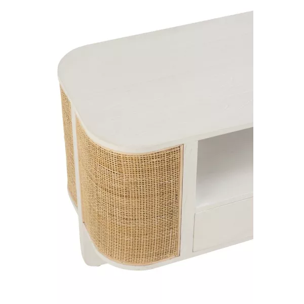 Meuble TV en bois exotique et rotin MIBOU (140x51 cm) (Blanc, Naturel)