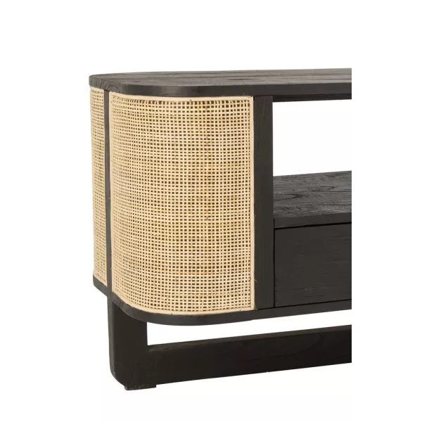 Meuble TV en bois exotique et rotin MIAFIN (140x50,5 cm) (Noir, naturel)