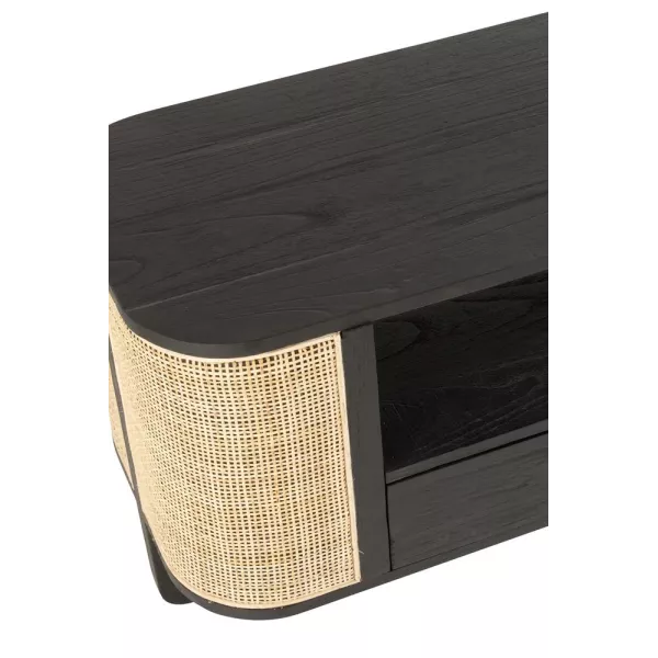 Meuble TV en bois exotique et rotin MIAFIN (140x50,5 cm) (Noir, naturel)