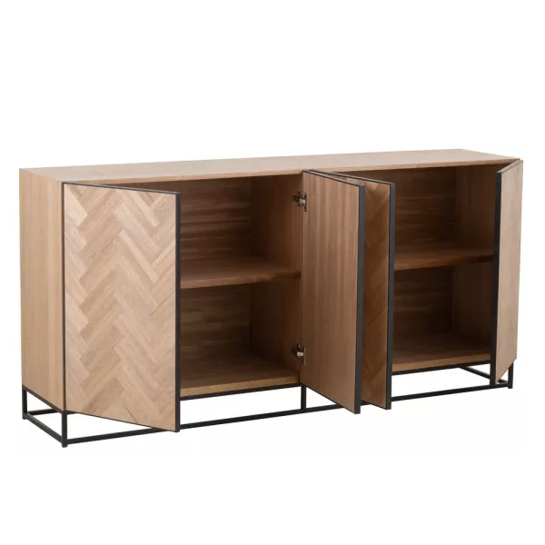 Buffet 4 portes en bois et métal PAGON (180x87 cm) (Noir, naturel)