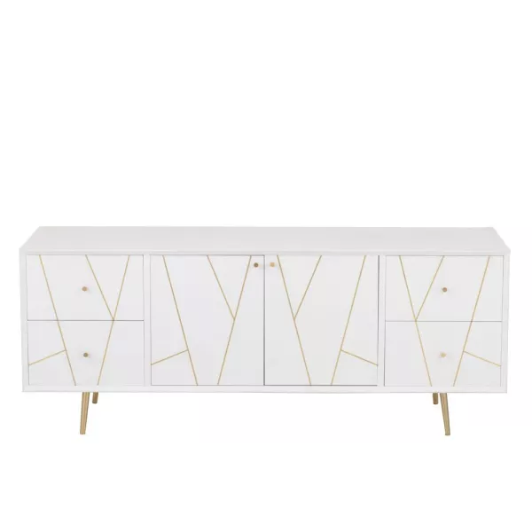 Buffet 2 portes 4 tiroirs  en bois et métal CHOUPI (150x60 cm) (Blanc, or)