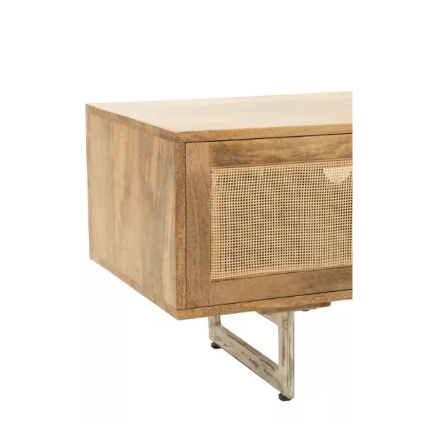 Meuble TV 3 portes en bois de manguier et rotin POCHON (120x49 cm) (Naturel)