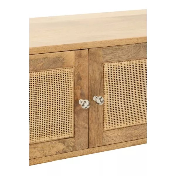 Meuble TV 3 portes en bois de manguier et rotin POCHON (120x49 cm) (Naturel)