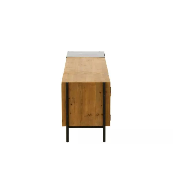 Meuble TV 2 portes en bois de sapin et métal TANGA (160x50 cm) (Noir, naturel)