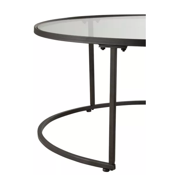 Set de 2 tables gigognes rondes en métal, verre et bois PRIGON (91x41 cm) (Noir)