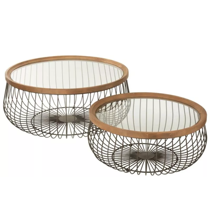 Set de 2 tables de salon en métal et verre GINBO (100x45 cm) (Noir)