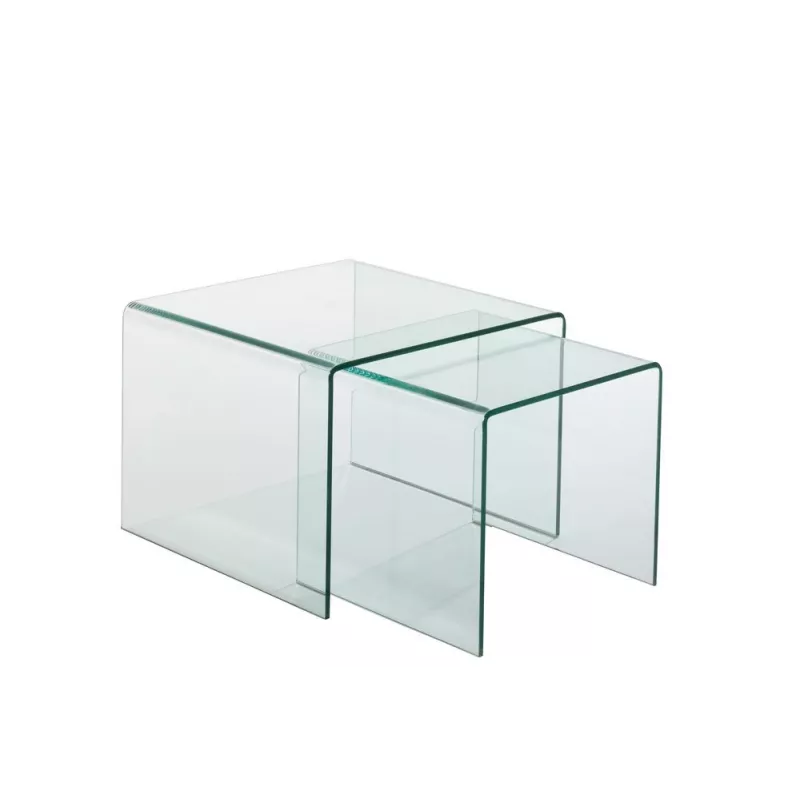 Set de 2 tables gigognes en verre transparent PILONE (65x49 cm) (Transparent)