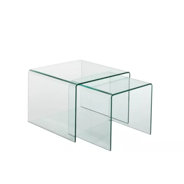 Set de 2 tables gigognes en verre transparent PILONE (65x49 cm) (Transparent)