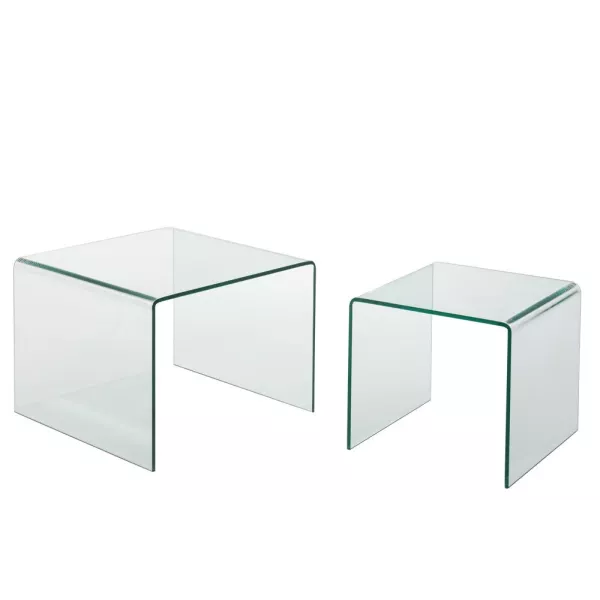 Set de 2 tables gigognes en verre transparent PILONE (65x49 cm) (Transparent)