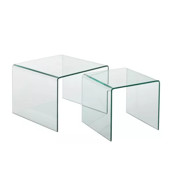 Set de 2 tables gigognes en verre transparent PILONE (65x49 cm) (Transparent)