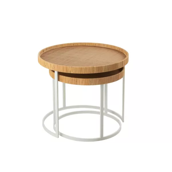 Set de 2 tables gigognes en bois et métal ROUBANE (60x51 cm) (Blanc, Naturel)