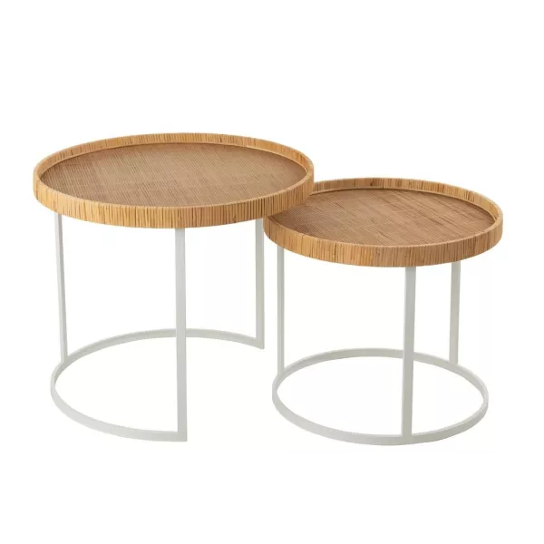 Set de 2 tables gigognes en bois et métal ROUBANE (60x51 cm) (Blanc, Naturel)