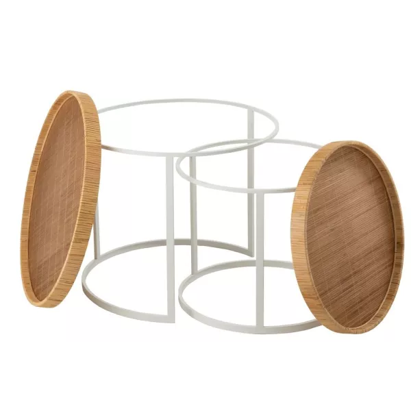 Set de 2 tables gigognes en bois et métal ROUBANE (60x51 cm) (Blanc, Naturel)