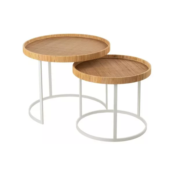 Set de 2 tables gigognes en bois et métal ROUBANE (60x51 cm) (Blanc, Naturel)