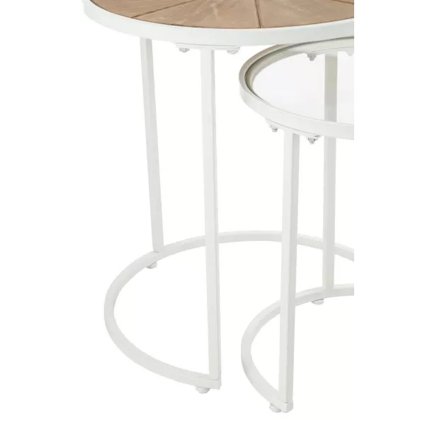 Set de 2 tables gigognes en métal, bois et verre KANOU (50x56 cm) (Blanc, Naturel)