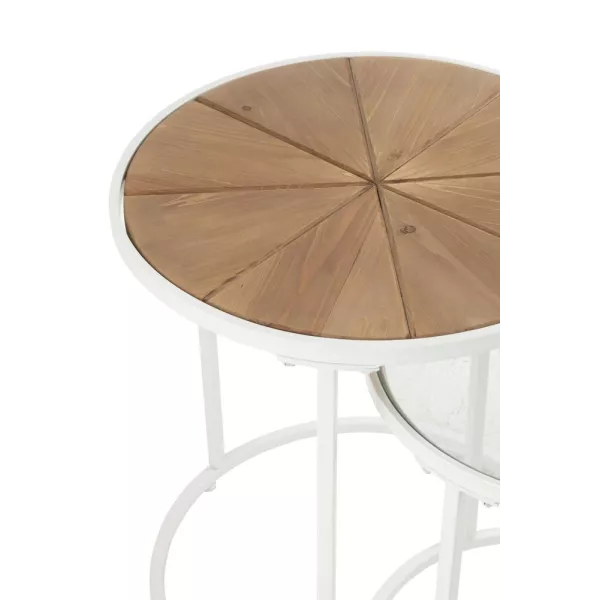 Set de 2 tables gigognes en métal, bois et verre KANOU (50x56 cm) (Blanc, Naturel)