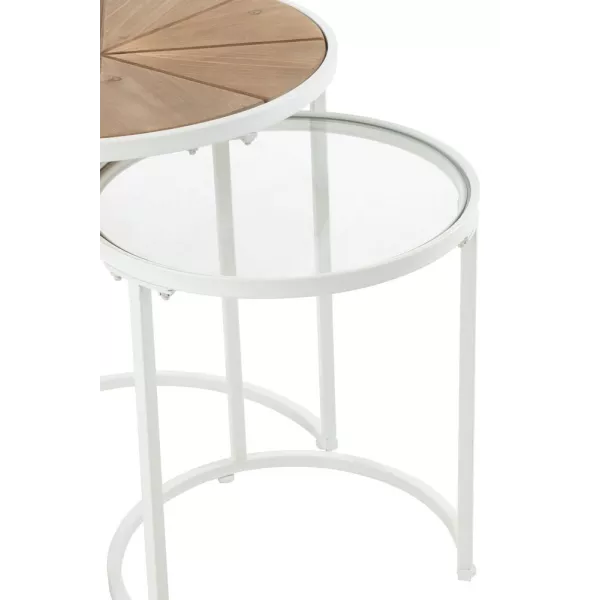 Set de 2 tables gigognes en métal, bois et verre KANOU (50x56 cm) (Blanc, Naturel)