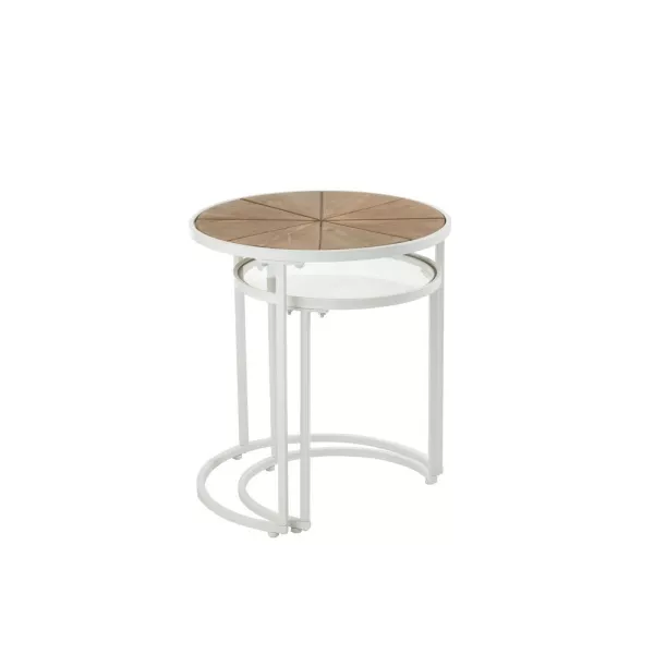 Set de 2 tables gigognes en métal, bois et verre KANOU (50x56 cm) (Blanc, Naturel)