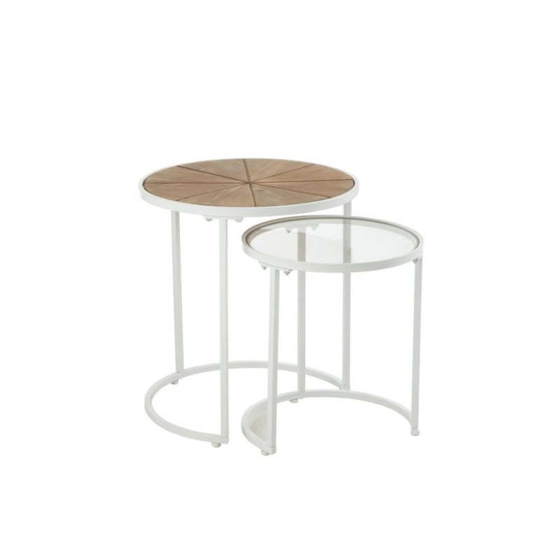 Set de 2 tables gigognes en métal, bois et verre KANOU (50x56 cm) (Blanc, Naturel)