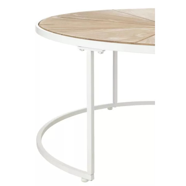 Set de 2 tables gigognes en métal, bois et verre KANOU (91x41 cm) (Blanc, Naturel)