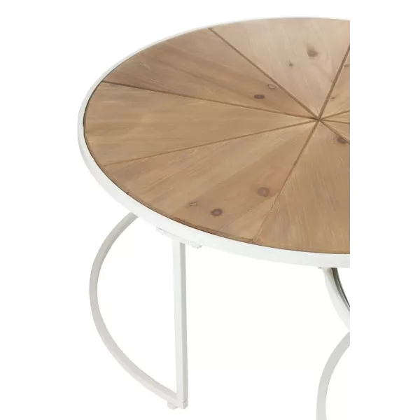 Set de 2 tables gigognes en métal, bois et verre KANOU (91x41 cm) (Blanc, Naturel)