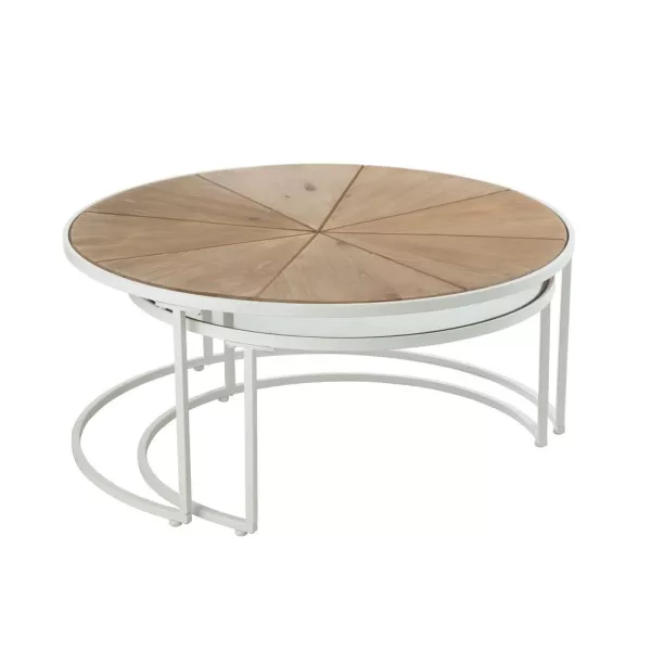 Set de 2 tables gigognes en métal, bois et verre KANOU (91x41 cm) (Blanc, Naturel)