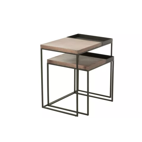 Set de 2 tables gigognes en métal MONGA (60x60 cm) (Bronze, noir)