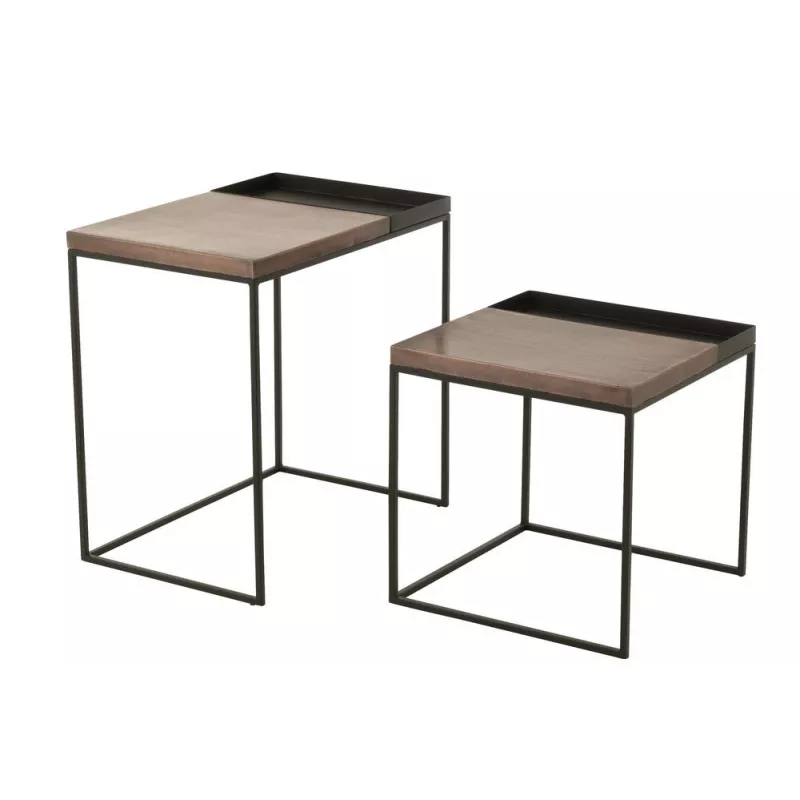 Set de 2 tables gigognes en métal MONGA (60x60 cm) (Bronze, noir)