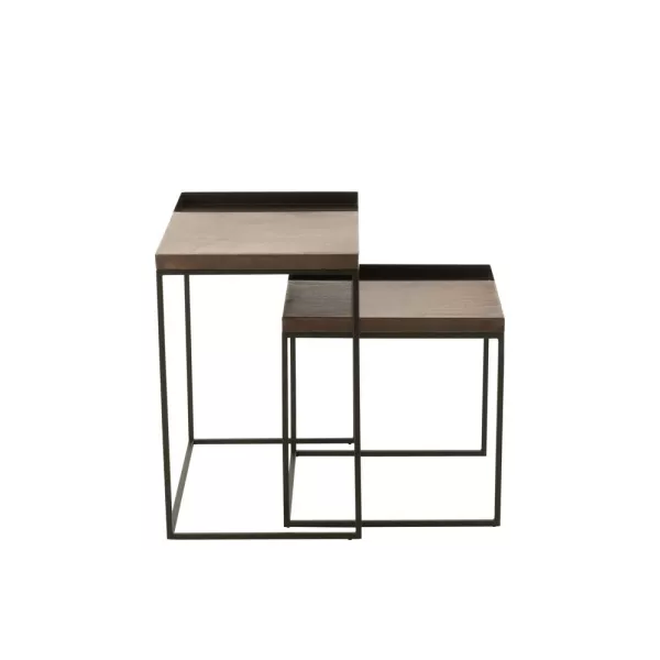 Set de 2 tables gigognes en métal MONGA (60x60 cm) (Bronze, noir)