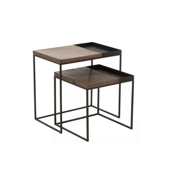 Set de 2 tables gigognes en métal MONGA (60x60 cm) (Bronze, noir)