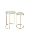 Set de 2 tables gigognes en pierre et métal PALAN (35,5x61 cm) (Blanc, or)