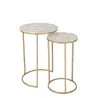 Set de 2 tables gigognes en pierre et métal PALAN (35,5x61 cm) (Blanc, or)