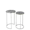 Set de 2 tables gigognes en pierre et métal PALAN (35,5x61 cm) (Gris, argent)