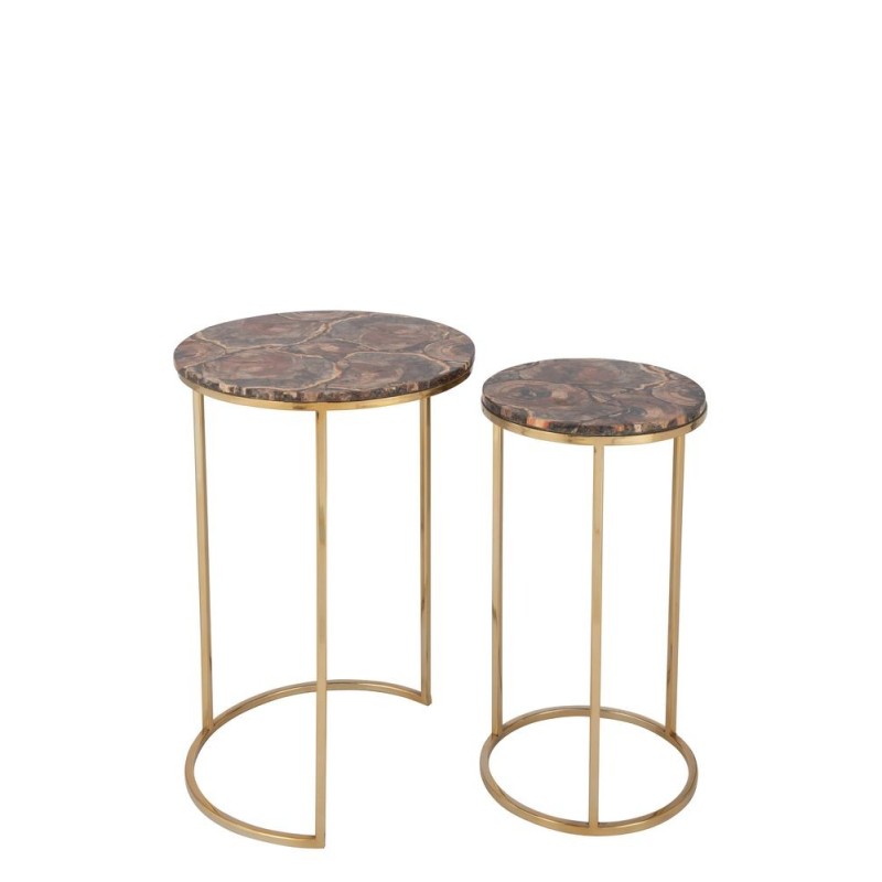 Set de 2 tables gigognes en pierre et métal PALAN (35,5x61 cm) (Marron, or)