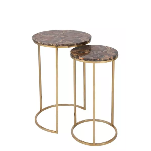 Set de 2 tables gigognes en pierre et métal PALAN (35,5x61 cm) (Marron, or)