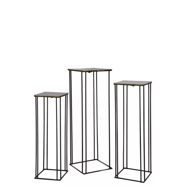 Set de 3 tables gigognes mange debout en aluminium POUMONE (22,5x70 cm) (Noir, bronze)