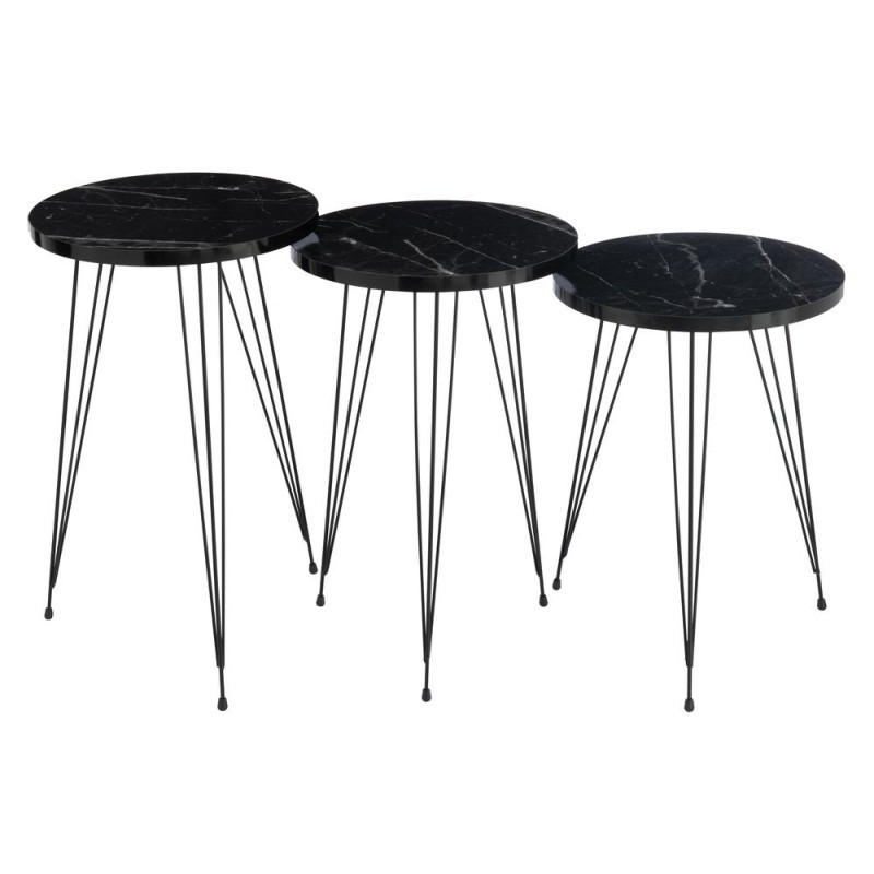 Set de 3 tables de salon en bois et métal GANOU (34x56 cm) (Noir)