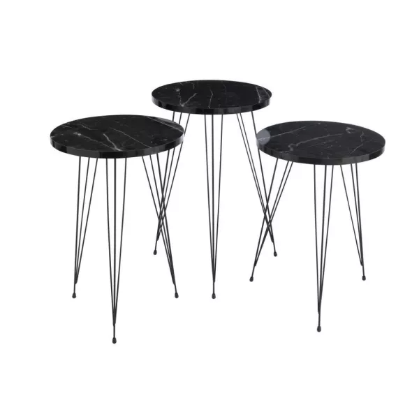 Set de 3 tables de salon en bois et métal GANOU (34x56 cm) (Noir)