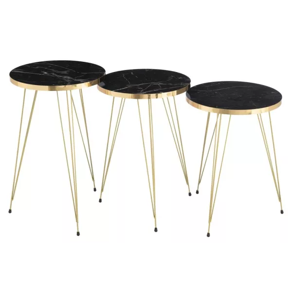 Set de 3 tables de salon en bois et métal GANOU (34x56 cm) (Noir, or)