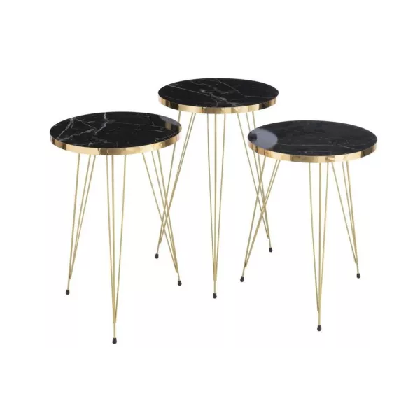 Set de 3 tables de salon en bois et métal GANOU (34x56 cm) (Noir, or)