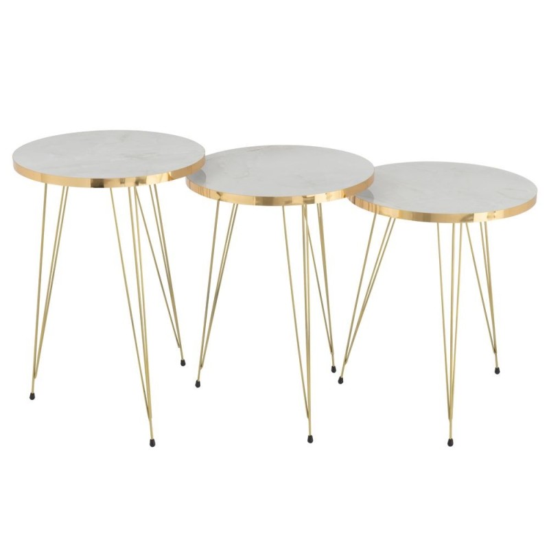 Set de 3 tables de salon en bois et métal PANPA (38x56 cm) (Blanc, or)