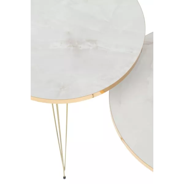 Set de 3 tables de salon en bois et métal PANPA (38x56 cm) (Blanc, or)