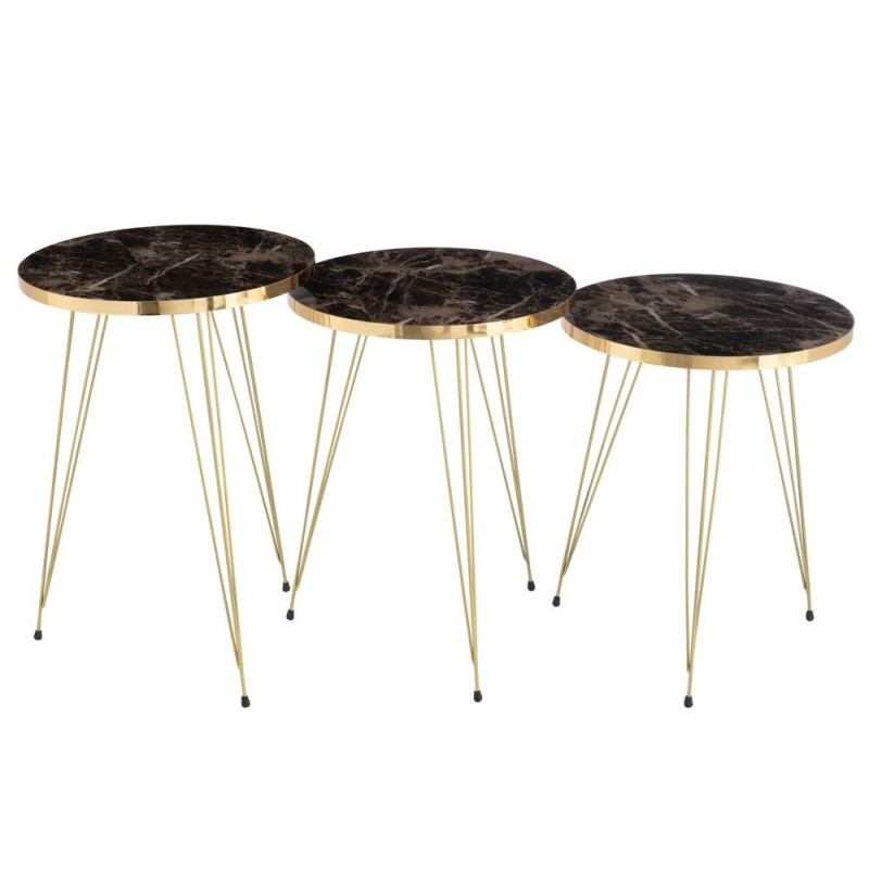 Set de 3 tables de salon en bois et métal PANPA (38x56 cm) (Noir, or)