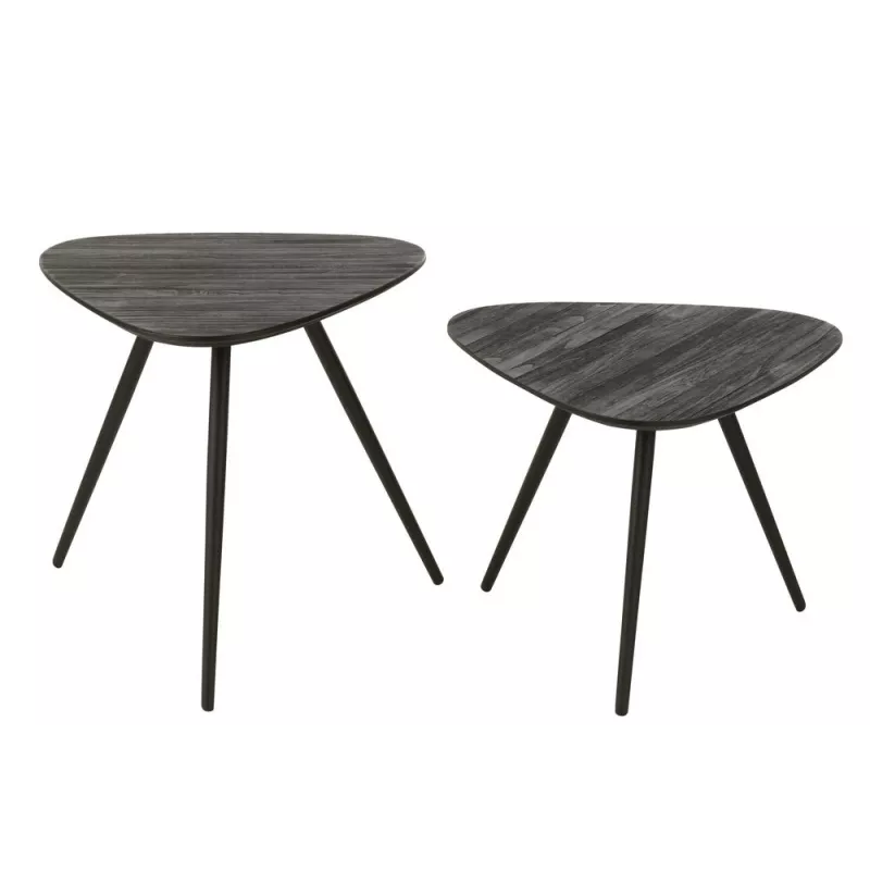 Set de 2 tables basses en teck recyclé PAGO (50x50 cm) (Noir)