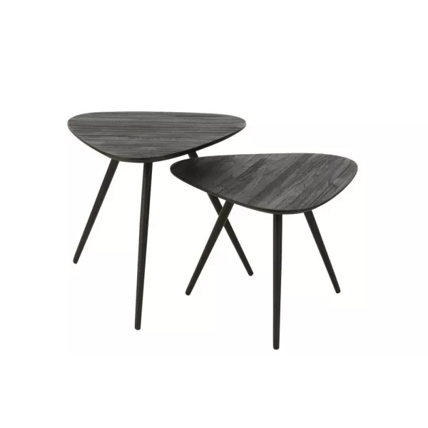 Set de 2 tables basses en teck recyclé PAGO (50x50 cm) (Noir)