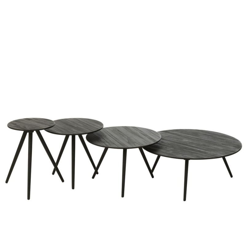 Set de 4 tables basses en teck recyclé PAGO (30x30 cm) (Noir)