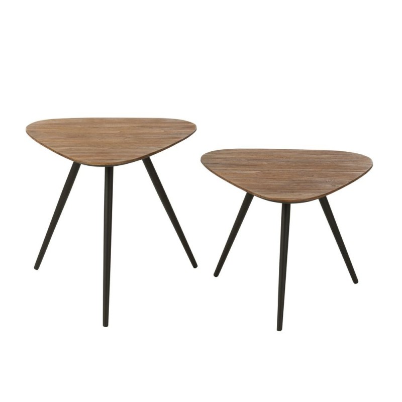 Set de 2 tables basses en teck recyclé PAGO (50x50 cm) (Naturel, noir)