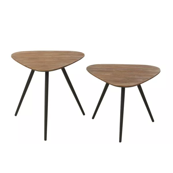 Set de 2 tables basses en teck recyclé PAGO (50x50 cm) (Naturel, noir)