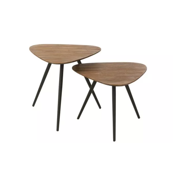 Set de 2 tables basses en teck recyclé PAGO (50x50 cm) (Naturel, noir)